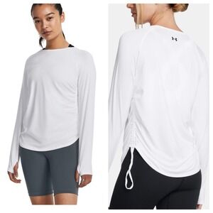 NWT Under Armour Motion Longline Long Sleeve Tee L White Ruched Sides Gorpcore
